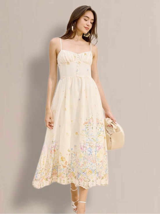 Commense Dresses & Skirts - Commense Cream Floral Midi Dress